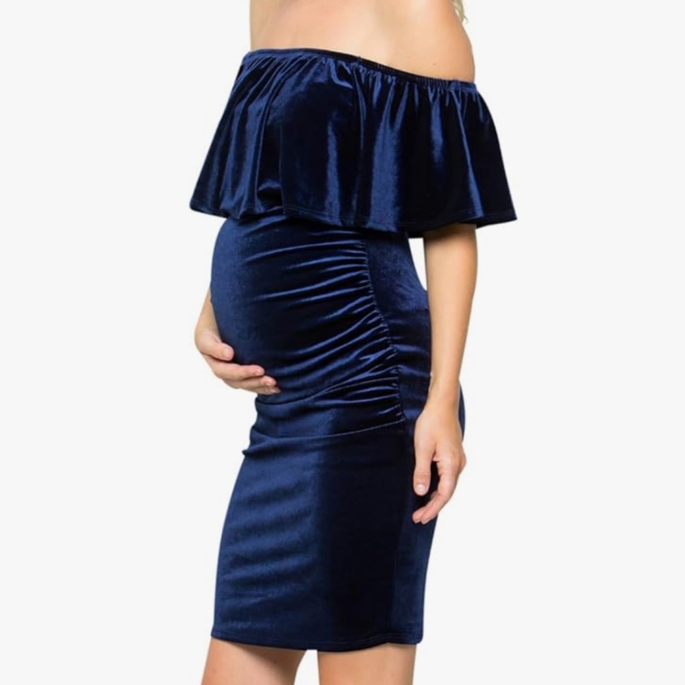 Velvet Blue Maternity Dress